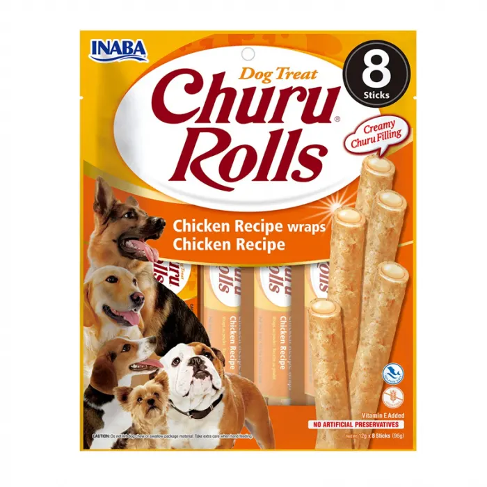 Recompense pentru caini Churu Rolls cu pui 8 buc x 12 gr