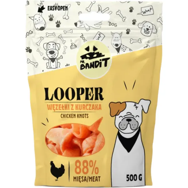 Recompense pentru caini Mr. Bandit Looper Knots cu pui 500 gr
