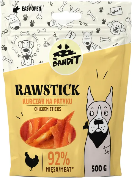 Recompense pentru caini Mr. Bandit RAWSTICK , pui, 500g