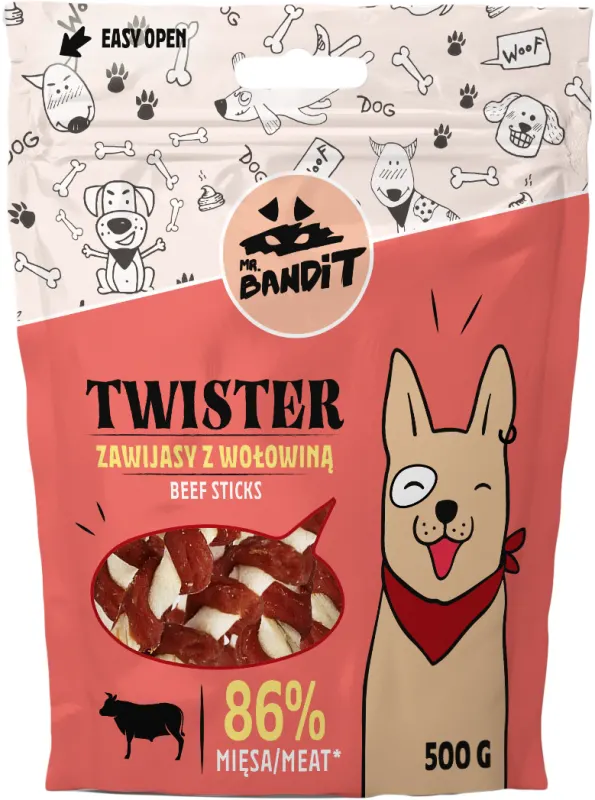 Recompense pentru caini Mr. Bandit TWISTER,vita, 500g