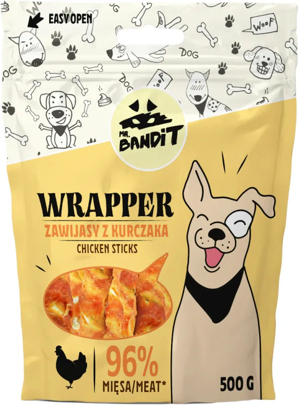 Recompense pentru caini Mr. Bandit WRAPPER sticks, pui, 500g
