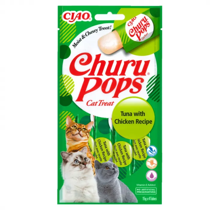 Recompense pentru pisici Churu Pops cu pui ton 4 buc x 15 gr