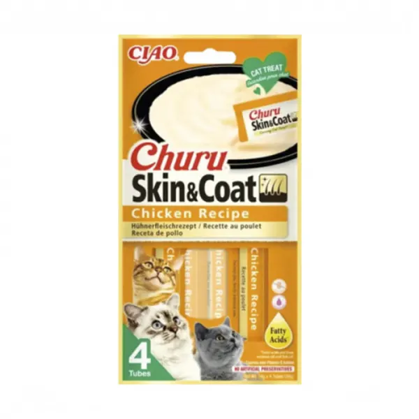 Recompense pentru pisici Churu Skin  Coat cu pui 4 buc x 14 gr