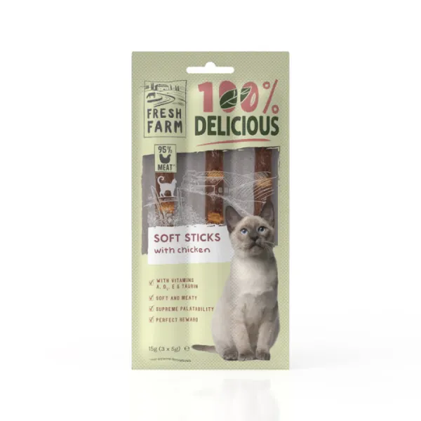 Recompense pentru pisici Fresh Farm Soft Sticks cu pui 3 x 5 gr