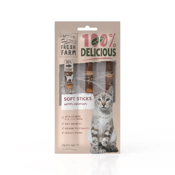 Recompense pentru pisici Fresh Farm Soft Sticks cu somon 3 x 5 gr