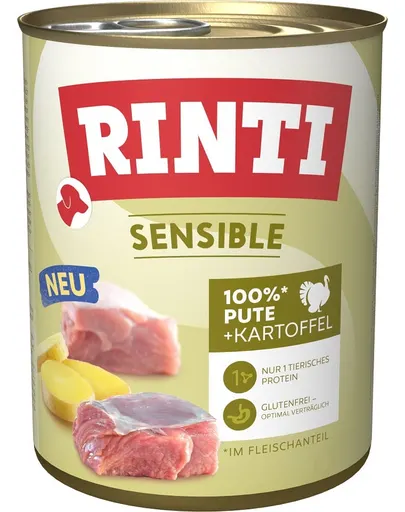 RINTI Sensible pentru caini sensibili 800g curcan si cartofi