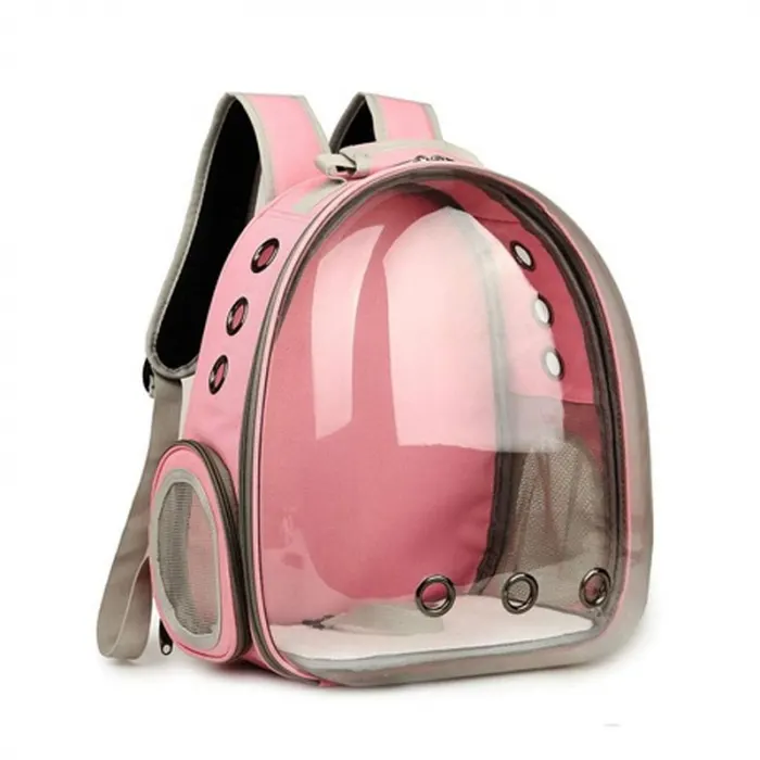 Rucsac transport animale de companie transparent roz