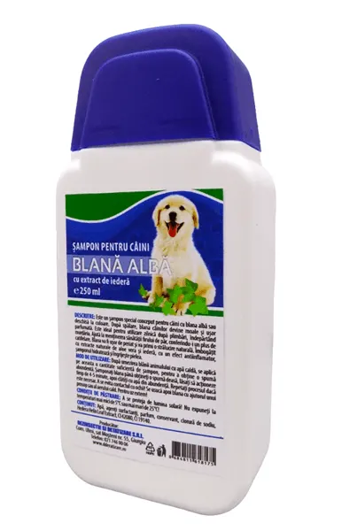 Sampon pentru Caini cu Blana Alba si Extract de Iedera, 250 ml