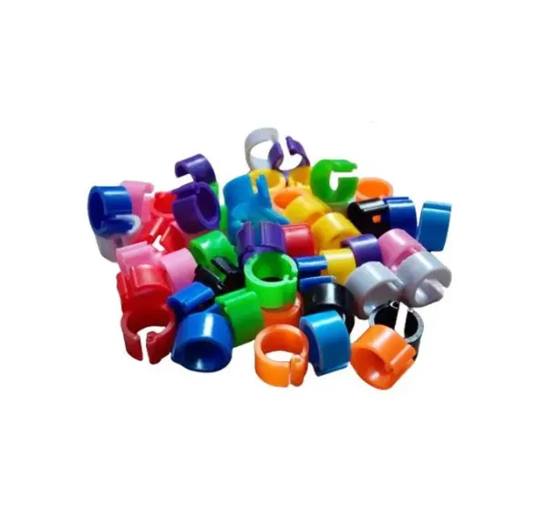 Set 100 inele pentru porumbei si alte pasari, Plastic, 8 mm, Multicolor