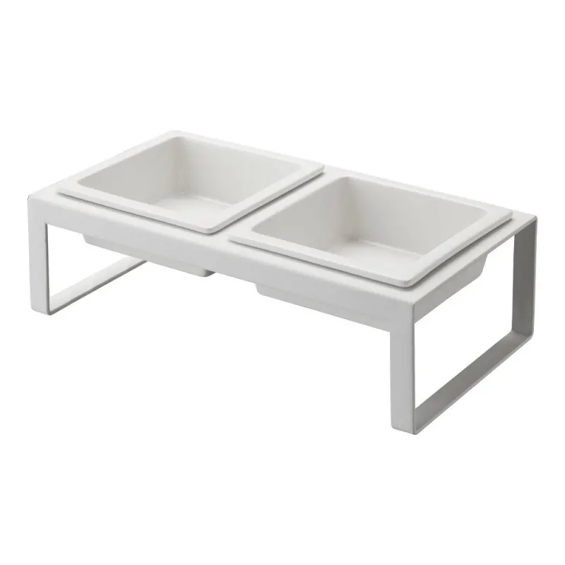 Set 2 boluri pentru animale de companie cu suport Yamazaki Tower, alb