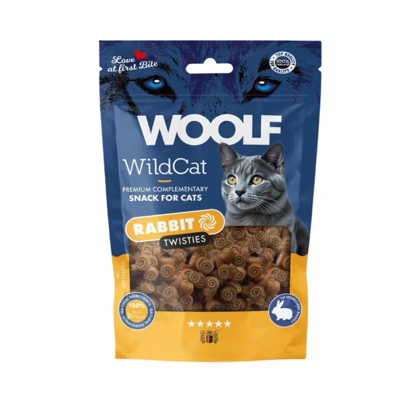 Set 2 x Recompense Pisici Woolf, WildCat Twisties cu Iepure 50 g