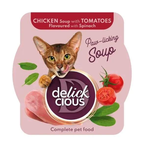 Supa pentru pisici Delickcious pui, rosii  spanac 80 gr
