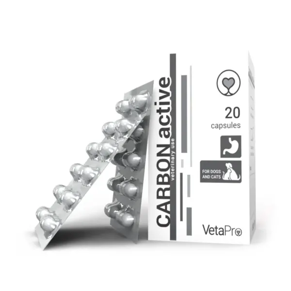 Vetapro Carbon Active, Suport Gastrointestinal Caini si Pisici, 20 capsule