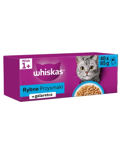 WHISKAS Adult plic 40 x 85 g Arome de pește în jeleu: somon, ton, cod, pește alb