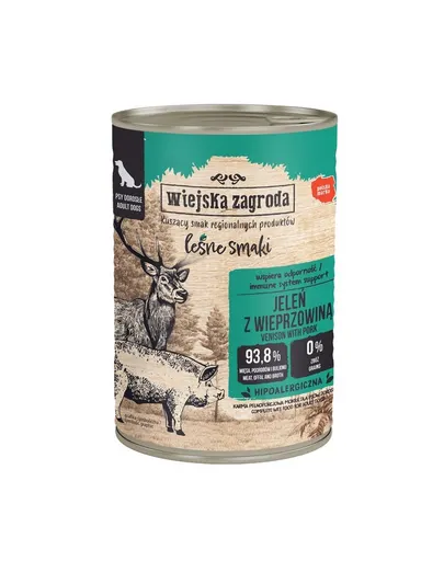 WIEJSKA ZAGRODA Gusturi de pădure Cerb cu porc, hrană umedă pentru câini 12x400 g