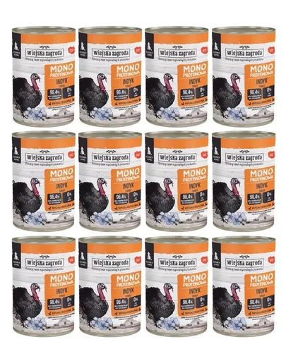 WIEJSKA ZAGRODA Hrană umedă monoproteică cu curcan pentru căței 12x400 g