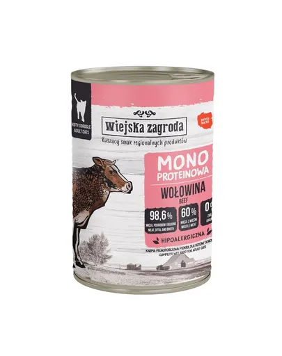 WIEJSKA ZAGRODA Hrană umedă monoproteică cu vită pentru pisici 12x400g