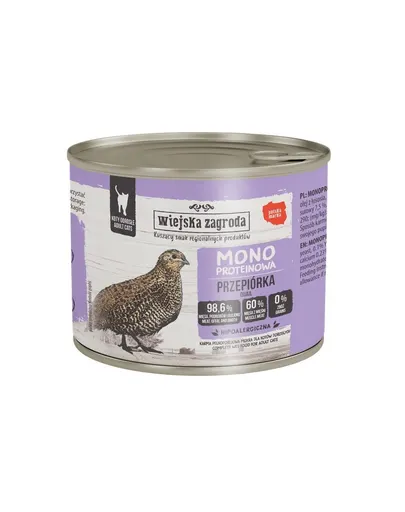 WIEJSKA ZAGRODA Hrană umedă monoproteică pentru pisici cu prepeliță 12x200 g