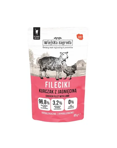 WIEJSKA ZAGRODA Hrană umedă pentru pisici, file de pui cu miel 12x85 g