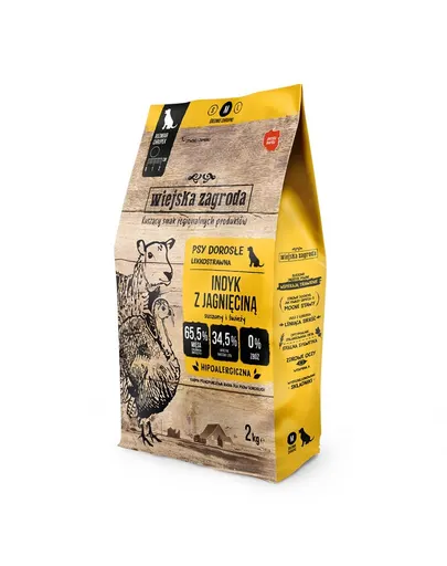 WIEJSKA ZAGRODA Hrana uscată curcan cu miel pentru câini, crochete M 2x2 kg