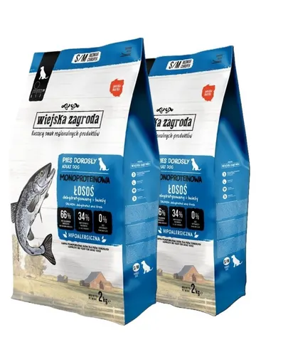 WIEJSKA ZAGRODA Hrană uscată monoproteică cu somon pentru câini S/M 2x2 kg