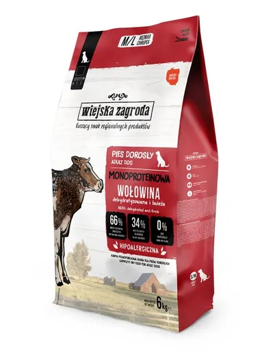 WIEJSKA ZAGRODA Hrană uscată monoproteică cu vită pentru câini M/L 6 kg