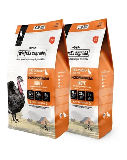 WIEJSKA ZAGRODA Hrană uscată monoproteice cu curcan pentru câini S/M 2x2 kg