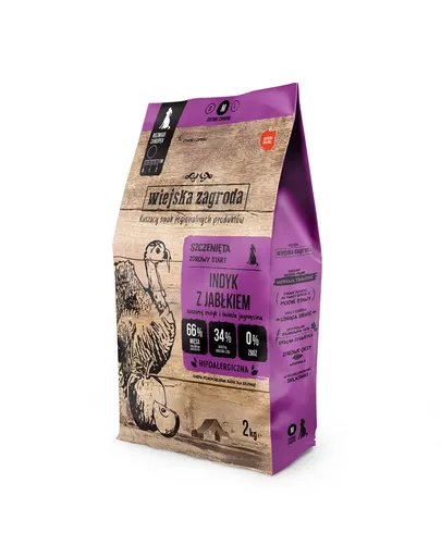 WIEJSKA ZAGRODA Hrană uscată pentru căței curcan cu măr M 2x2 kg