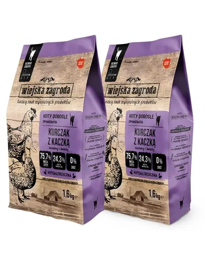 WIEJSKA ZAGRODA Hrana uscata pisici, cu pui si rata 2x1,6 kg