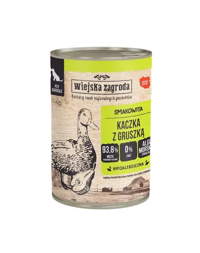 WIEJSKA ZAGRODA Rață cu pară, hrană umedă pentru câini 12x400 g