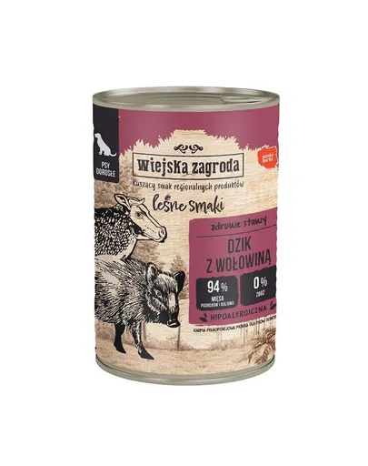 WIEJSKA ZAGRODA Wild Flavours Conserva caini adulti, cu mistret si vita 12x400 g