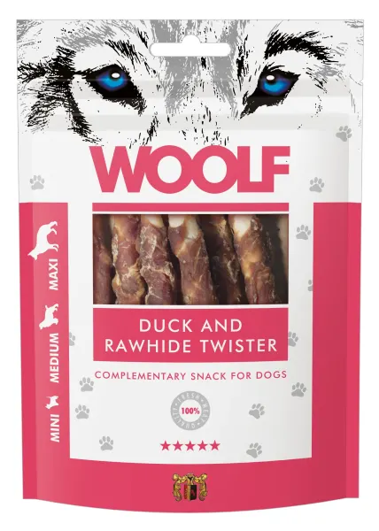 WOOLF DOG SNACKS Duck and Rawhide Twister 100g