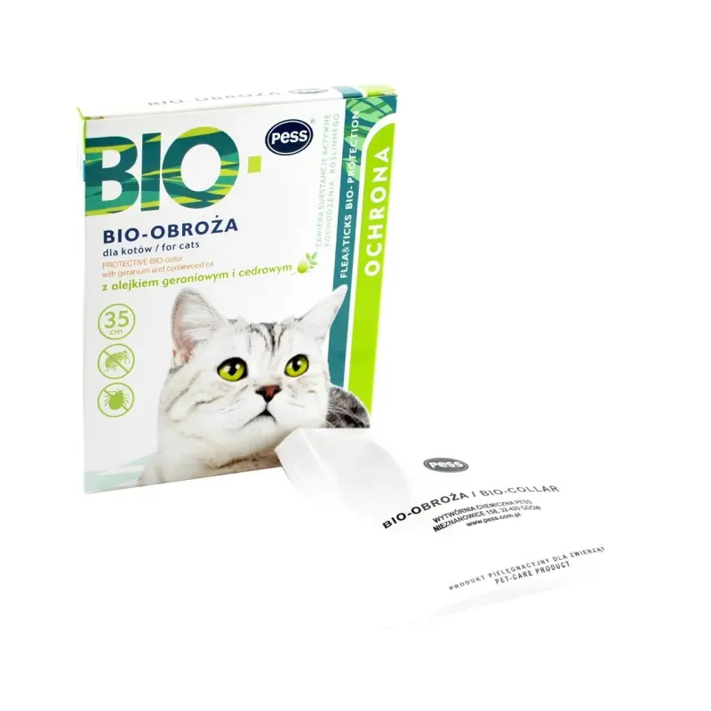 Zgarda Anitiparazitara Pisica PESS Bio cu Uleiuri de Geranium, 35 cm