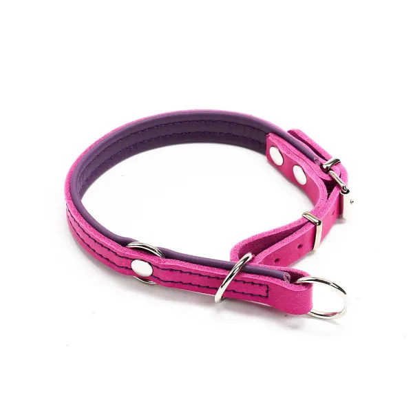 Zgarda combi culisanta din piele cu opritor - Roz-Mov - 40 cm