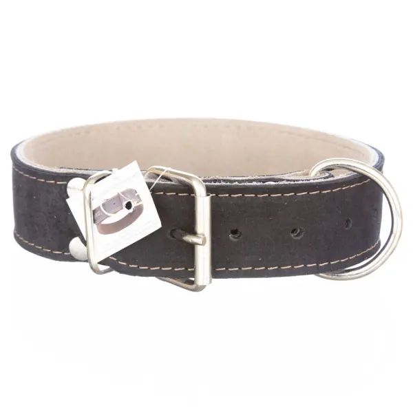 Zgarda din piele, neagra, grosime dubla, 4 cm x 60 cm