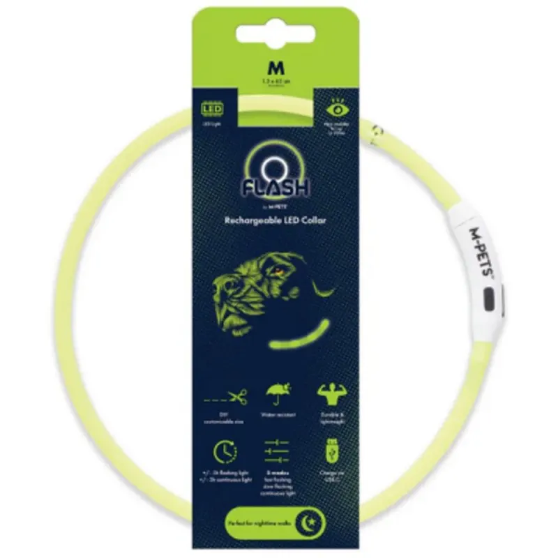Zgarda LED Reincarcabila Flash, Verde, Marime M, M-Pets