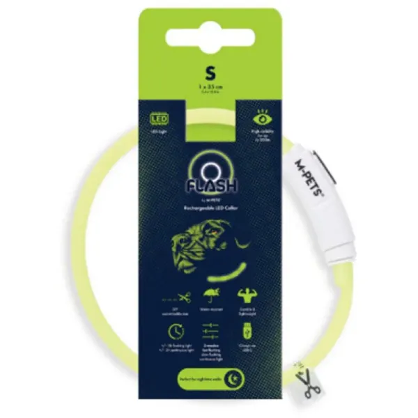 Zgarda LED Reincarcabila Flash, Verde, Marime S, M-Pets