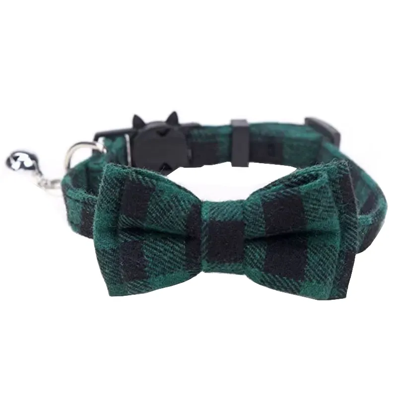 Zgarda Papion si Clopotel, pentru Animale mici, Marime S, Ajustabila, Textil, Verde Engros